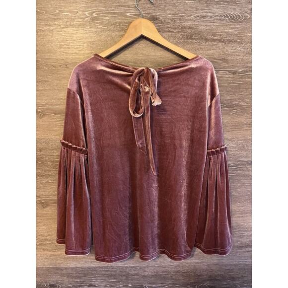 See And Be Seen Pink Shirt Velour Shimmer Flare Sleeves Tie On Back Holidays Sm - Picture 10 of 11